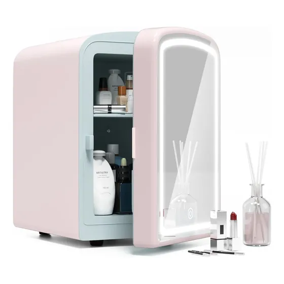 Refrigerador Mini Nevera Coycyqi 4l Con Espejo Led Rosa