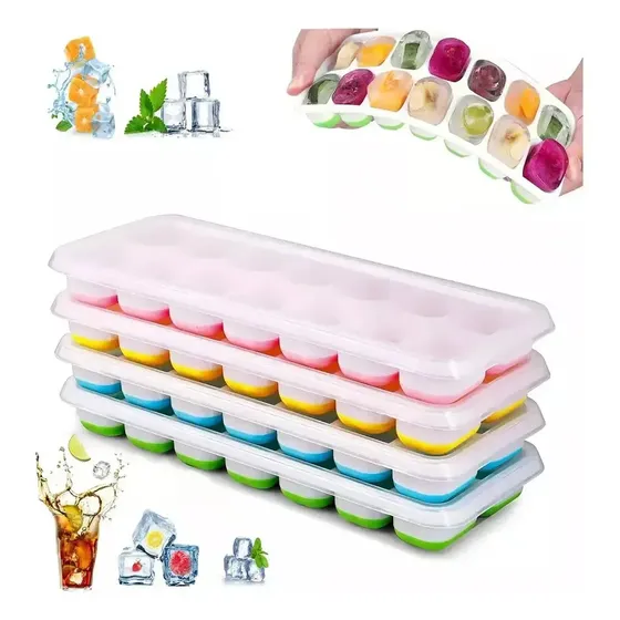 Congeladora vertical Pack 3 Cubeteras Hielo Silicona Tapa