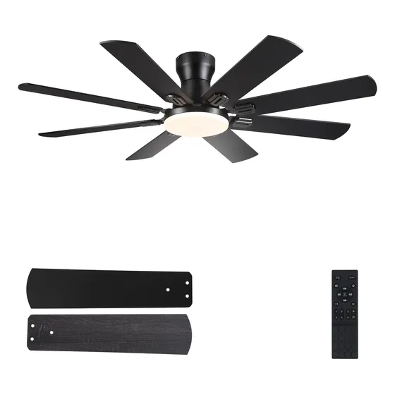 Ventilador silencioso De Techo Jsaitee 132cm Negro Con Luz Led