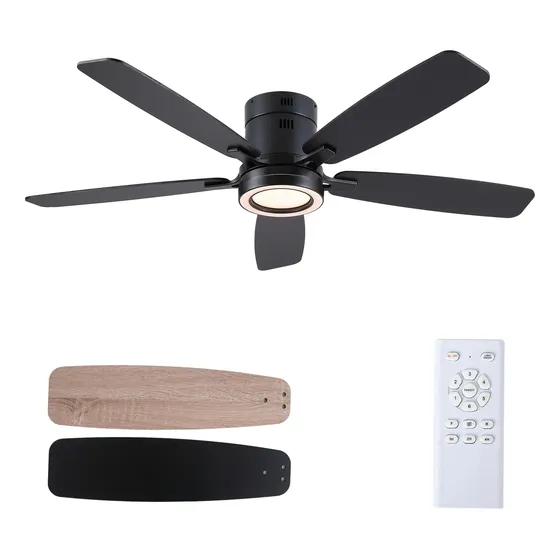 Ventilador silencioso De Techo Nsxqmuv 132cm Negro Con Luz