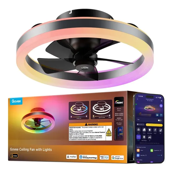 Ventilador silencioso De Techo Govee Con Luces, Moderno Rgbi 5