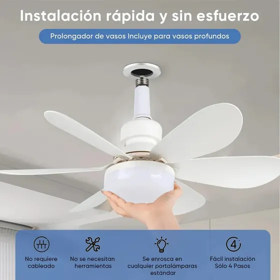 Ventilador de pie Techo Con Luz Control Remoto 6 Aspas 52 Cm