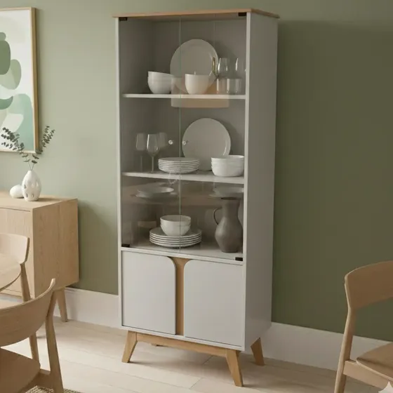 Vitrina Pastelera Höga Madri Canela Gris Claro Moderna 4 Puertas