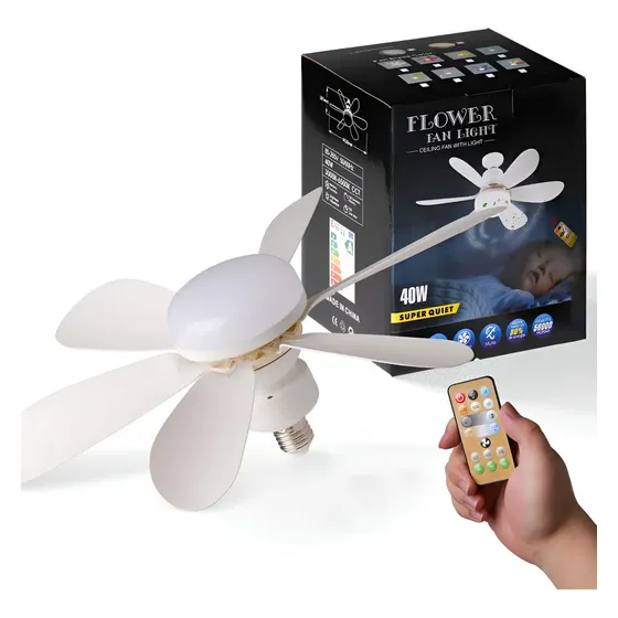 Ventilador silencioso de techo con forma de flor, 6 aspas, 40 W